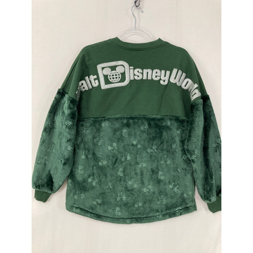 Disney Spirit Jersey Adults XS Green Mickey Mouse Faux Fur Mixed Media Pullover - Picture 7 of 8